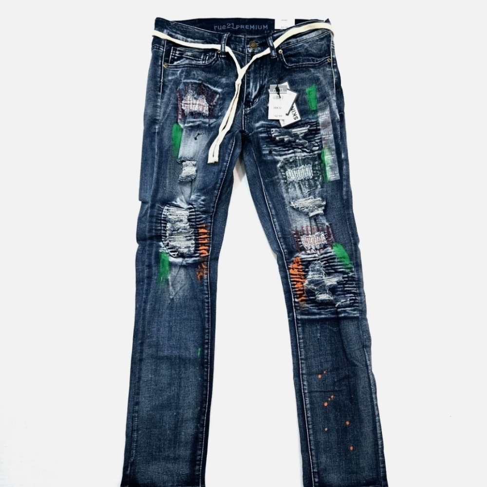 Nwt Rue21 Supreme Flex Denim  Distressed Skinny Jeans with Color Accents